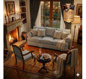 Juego de Living 311 Antonia gris sofa con resortes + 2 sitiales madera