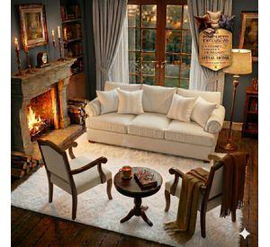 Juego de Living 311 Antonia blanco sofa con resortes + 2 sitiales madera