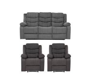 Living Reclinable Sofá 3 Cuerpos + 2 Bergers Reclinable Norman Gris SET2011GR