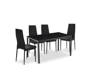 Comedor Mesa Vidrio 75x80x120cm + 4 Sillas Pu Negro