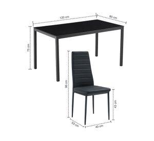 Comedor Mesa Vidrio 75x80x120cm + 4 Sillas Pu Negro