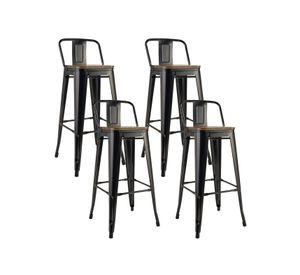 Pack 4 Pisos Bar Tolix Asiento Madera Negro