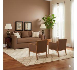 LIVING 311 ROMEO CAFE SOFA 3 CUERPOS RESORTES + 2 SITIALES DE MADERA