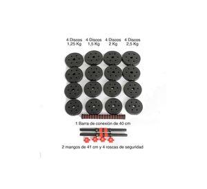 Set de Mancuernas y Barra 30 Kg 2 en 1 Negro