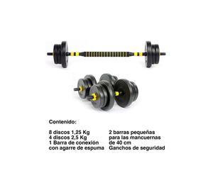Set Barra y Mancuernas Ajustable 20 Kg Amarillo
