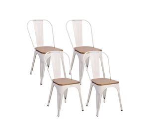 Pack 4 Sillas Tolix Asiento de Madera Blanco