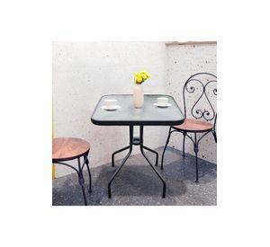 Mesa de Terraza de Vidrio y Acero Cuadrada Negro