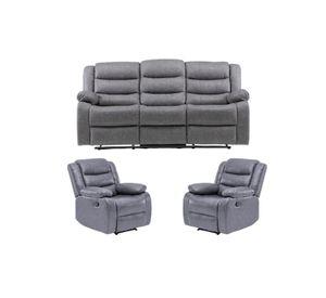 Living Sofá 3 Cuerpos Reclinable Roma Gris + 2 Bergers KM060GR