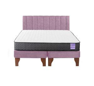 Cama Europea 2 Plazas + Respaldo Tubular Madera Rosado