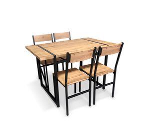 Comedor Mesa 75x70x120 4 Sillas Metal-Madera
