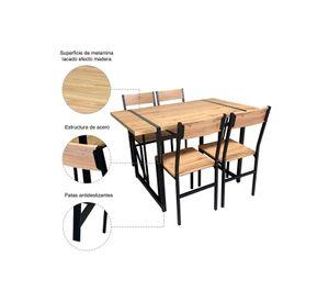 Comedor Mesa 75x70x120 4 Sillas Metal-Madera