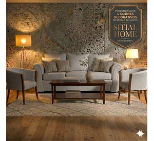 Living  Facundo , gris claro tipo lino sofa mas sitiales Sitial Home