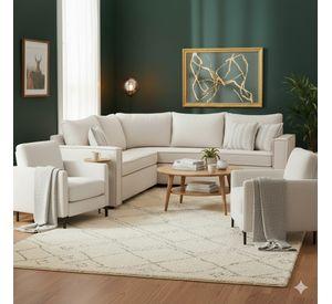 Living 311 Matilda blanco seccional y 2 poltronas con resortes