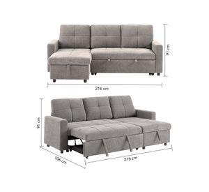 Sofá Cama 3 Cuerpos Gris 216x106x91cm Almacenaje