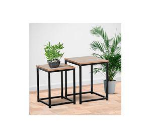 Set Mesas Laterales Auxiliares Industrial Café