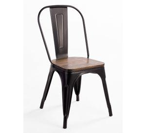 Pack 4 Sillas Tolix Vintage Asiento Madera Negro
