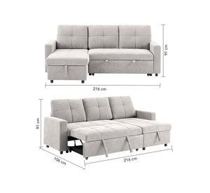 Sofá Cama 3 Cuerpos Beige 216x106x91cm Almacenaje