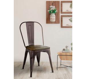 Pack 4 Sillas Tolix Vintage Asiento Madera Café