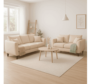 Sofá 3 y 2 Cuerpos Porter en Tela Beige, Set para Living
