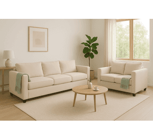Sofá 3 y 2 Cuerpos Pipa en Tela Beige, Set para Living