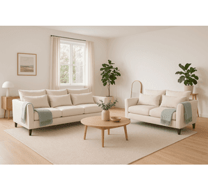 Sofá 3 y 2 Cuerpos Petra en Tela Beige, Set para Living