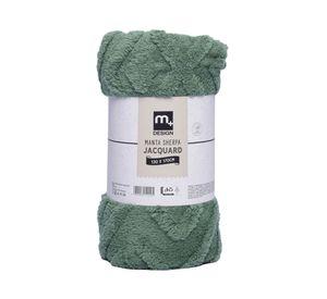 Manta sherpa jacquard verde 130 x 170 cm