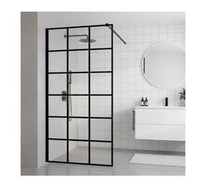 Mampara fija baño Cuadros negro 190×90 cm