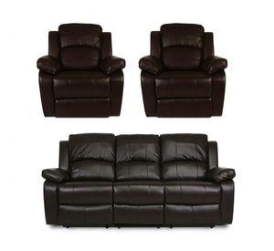 Sofá 3 cuerpos Andalucia + 2 bergere Valencia ecocuero chocolate