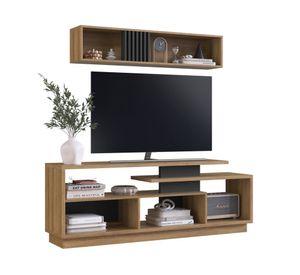 Rack TV 60"+ repisa aérea miel/grafito