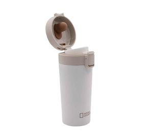 Mug acero inoxidable tapa pulsador antideslizante blanco 380 ml