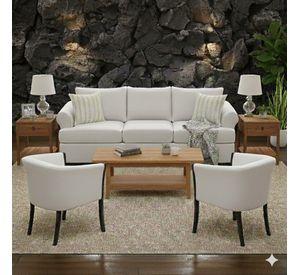 Juego de Living Pastora blanco 311 sofa resortes + 2 sitiales madera
