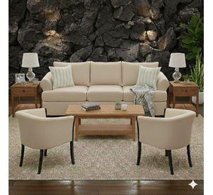 Juego de Living Pastora beige claro 311 sofa resortes + 2 sitiales madera