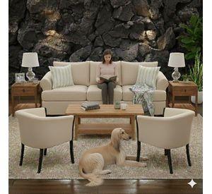 Juego de Living Pastora beige claro 311 sofa resortes + 2 sitiales madera