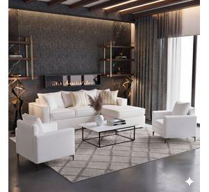 Living 311 lehmann blanco seccional resortes + 2 poltronas resortes