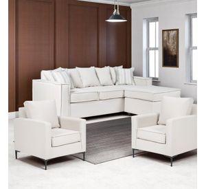 Living 311 lehmann blanco seccional resortes + 2 poltronas resortes