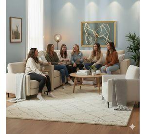 Living  311 Matilda beige claro seccional y 2 poltronas con resortes