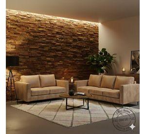 Juego Living 3-2 Tennese Beige cuero sintetico envejecido con asiuentos de resorte pocket
