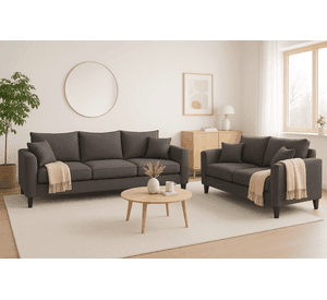 Sofá 3 y 2 Cuerpos Petra en Tela gris, Set para Living