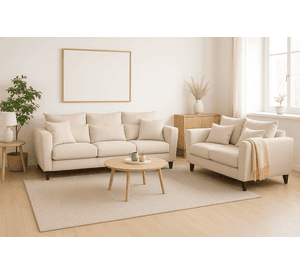 Sofá 3 y 2 Cuerpos Palais en Tela Beige, Set para Living