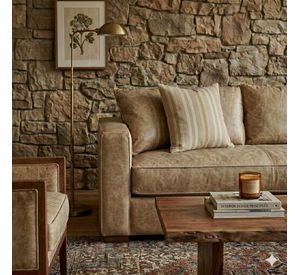 Living 311 Burton Beige en cuero sintetico envejecido seccional resorte f comfort + 2 sitiales