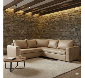 SOFA SECCIONAL JACK CUERO BEIGE SINTETICO ENVEJECIDO Y ASIENTOS DE RESORTES POCKET