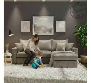 Seccional intercambiable Burton gris cuero sintetico envejecido resortes pocket