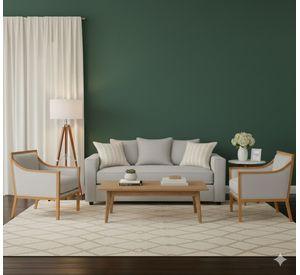 LIVING 311 ROMEO GRIS CLARO SOFA 3 CUERPOS RESORTES + 2 SITIALES DE MADERA