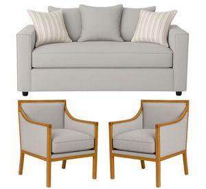 LIVING 311 ROMEO GRIS CLARO SOFA 3 CUERPOS RESORTES + 2 SITIALES DE MADERA