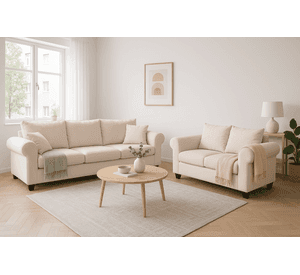 Sofá 3 y 2 Cuerpos Pavia en Tela Beige, Set para Living