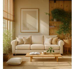 Sofá 3 y 2 Cuerpos Pavia en Tela Beige, Set para Living