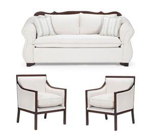 Living 311 Tripoli blanco sofa resortes + 2 sitiales madera modernos