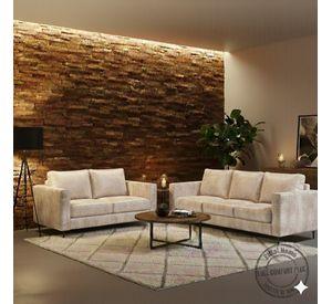 Juego Living 3-2 Tennese Blanco Bone cuero sintetico envejecido con asiuentos de resorte pocket
