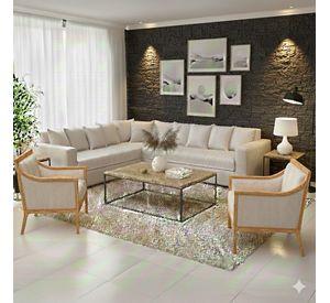 Living 311 Burton Blanco bone en cuero sintetico envejecido seccional resorte f comfort + 2 sitiales