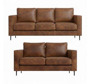 Juego Living 3-2 Tennese Cafe cuero sintetico envejecido con asiuentos de resorte pocket